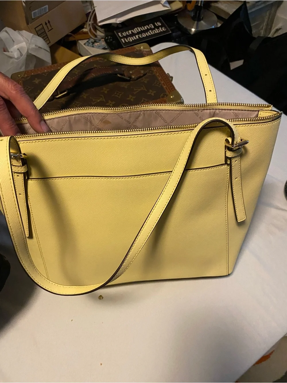 Michael Kors Yellow Leather Saffiano Tote with Logo Charm